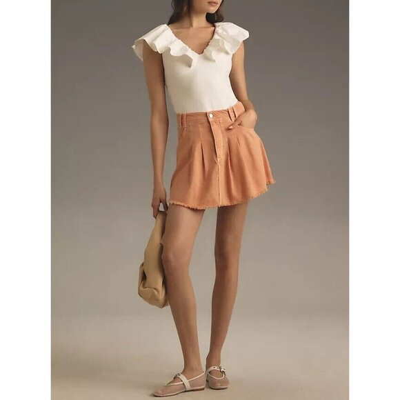 Pilcro Pleated Micro Denim Skirt Peach 8 - Picture 2 of 2
